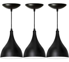 Kit 03 Luminárias Lustre Gota Preta Fosca