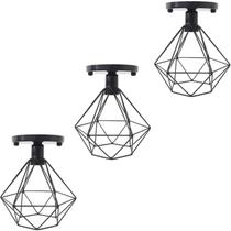 Kit 03 Lustre De Teto Industrial Luminária Plafon Retrô Aramado Diamante Sobrepor Preto