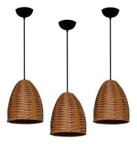 Kit 03 Lustres Luminaria Pendente De Junco - Ratan - Vime - Ideal para balcão bancada