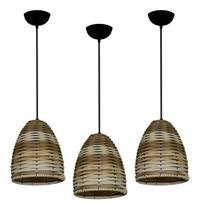 Kit 03 Lustres Luminaria Pendente De Junco - Ratan - Vime - Ideal para balcão bancada