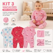 Kit 03 Macacões Bebê outono inverno 100% algodão Menino ou Menina Estampas variadas