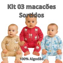 Kit 03 Macacões bebê suedine Proteção de Zíper