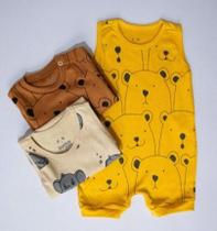 Kit 03 Macaquinhos Bebê Unissex em Algodão Verão com Fechamento prático Kit 03 Macaquinhos Bebê Unissex em Algodão Verão com Fechamento prático