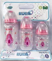 Kit 03 Mamadeira Big Natural Plus Achatado Estampado Kuka rosa