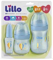 Kit 03 Mamadeiras Evolution Primeiros Passos 50/150/240ml - Lillo Azul