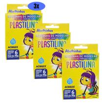 Kit 03 Massinha de Modelar 6 Cores Plastilina 90g Infantil Acrilex