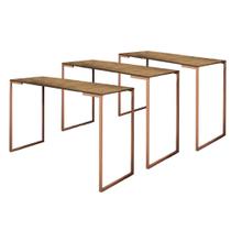 Kit 03 Mesa Escrivaninha Escritório e Home Office Ley Industrial Ferro Bronze Tampo MDF Castanho - Ahz Móveis