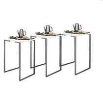 Kit 03 Mesa Lateral Canto Aparador Buffet Stan Industrial Ferro Cinza Tampo Branco - Ahz Móveis