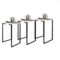 Kit 03 Mesa Lateral Canto Aparador Buffet Stan Industrial Ferro Preto Tampo Branco - Ahazzo Móveis