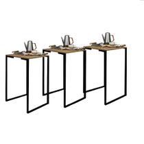 Kit 03 Mesa Lateral Canto Aparador Buffet Stan Industrial Ferro Preto Tampo Castanho - Ahazzo Móveis