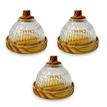 Kit 03 Mini Cloche Pâtisserie Doces Vidro Madeira Artesanal