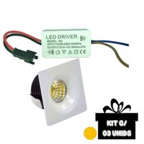 Kit 03 mini spot 3w luz quente led embutir 3000k p/ movel planejado saca gesso (mini lazer)