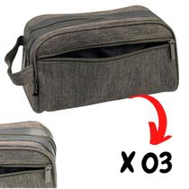 Kit 03 Necessaire Masculina 02 Divisórias Nylon Bege 23x13cm