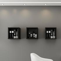 Kit 03 Nichos 20x20 MDF Preto Decoração Sala Quarto Banheiro Cozinha