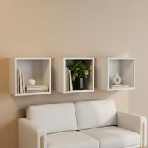 Kit 03 Nichos 25x25 Branco MDF Decoração Sala Quarto Cozinha Banheiro