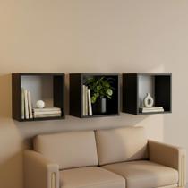 Kit 03 Nichos 25x25 Preto MDF Decoração Banheiro Sala Quarto Cozinha