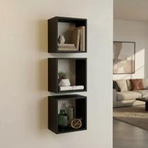 Kit 03 Nichos 25x25 Preto MDF Decoração Banheiro Sala Quarto Cozinha