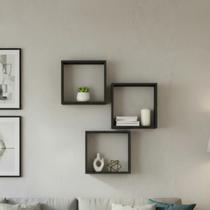 Kit 03 Nichos 30x30cm MDF Preto Decoração Sala Quarto Cozinha Banheiro
