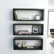 Kit 03 Nichos 50x25 Preto Decoração Sala Quarto Cozinha Banheiro Escritório