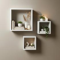 Kit 03 Nichos Branco MDF Variado Decoração Sala Quarto Cozinha Banheiro Escritório