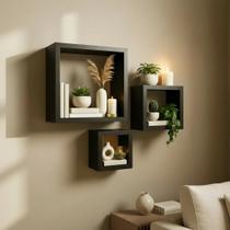 Kit 03 Nichos MDF Preto Sala Quarto Decoração Banheiro Cozinha Casa