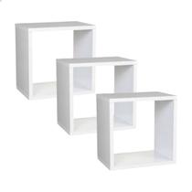Kit 03 Nichos Quadrados em MDF Branco Decoração Sala Quarto Banheiro Escritório