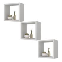 kit 03 Nichos Quadrados MDF 30x30cm Branco Decoração Sala Banheiro Cozinha Quarto Bebê Infantil Madeira Expositor Escritório Salão Lavabo Parede
