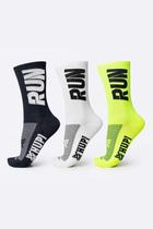 Kit 03 Pares Meia Corrida HUPI Run Preto Branco e Amarelo