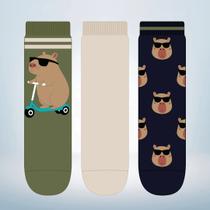 Kit 03 Pares Meia Soquete Infantil Menino Capivara