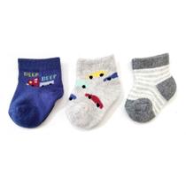 Kit 03 Pares Meias Bebê Menino Estampadas Algodão Poliéster Basic +