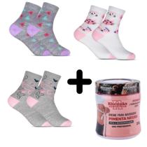 Kit 03 Pares Meias Femininas Cano Longo 14 Cm Algodão + 01 Gel Massagem Redutor de Medidas Pimenta Negra Rhenuks Kit 03 Pares Meias Femininas Cano Longo 14 Cm Algodão + 01 Gel Massagem Redutor de Medidas Pimenta Negra Rhenuks
