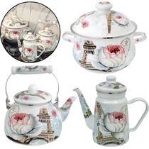 Kit 03 Pç Chaleira, Bule, Panela Esmaltados Com Indução Paris, Indiana, Cake ou Italy A5 Importadora