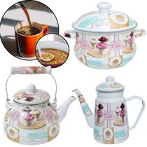 Kit 03 Pç Chaleira, Bule, Panela Esmaltados Com Indução Paris, Indiana, Cake ou Italy A5 Importadora Kit 03 Pç Chaleira, Bule, Panela Esmaltados Com Indução Paris, Indiana, Cake ou Italy A5 Importadora