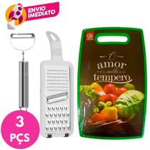 Kit 03 Pç Tábua Corte Decorada Plástico Colorida E Ralador 01 Face E Descascador Legumes Inox Kit 03 Pç Tábua Corte Decorada Plástico Colorida E Ralador 01 Face E Descascador Legumes Inox