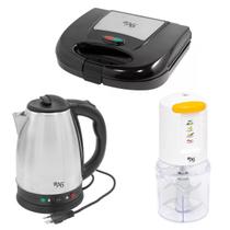 Kit 03 Pçs Sanduicheira Elétrica Atlanta Inox, Chaleira Elétrica Inox Tropical, Mixer Malibú Elétrico 500ml - 127/220V -