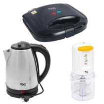 Kit 03 Pçs Sanduicheira Elétrica Dallas Baquelite, Chaleira Elétrica Inox Living, Mixer Malibú Elétrico 500ml 127/220V - - A5 IMPORTADORA