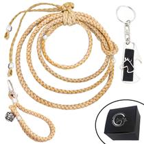 Kit 03 peças - 2 Chaveiros com Abridor de Garrafa + Penduricalho Laço Couro Bege