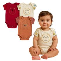 Kit 03 Peças Bodie Body Bebe Infantil Manga Estampada Curta
