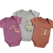 Kit 03 Peças Bodie Body Bebe Manga Curta Estampado Infantil