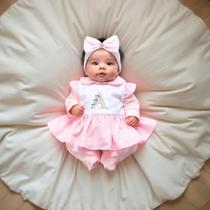 Kit 03 Peças Macacão Bebê Menina Personalizado Letra do Nome