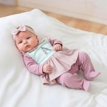 Kit 03 Peças Macacão de Bebê Menina Personalizado ROSÊ com Letra do Nome