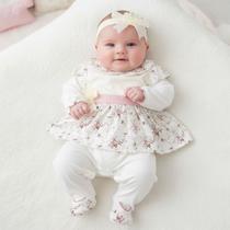 Kit 03 Peças Macacão Longo Bebê Menina Letícia Palha