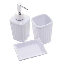 Kit 03 Peças Para Banheiro Cerâmica Antibes Branco Dispenser Saboneteira - Lyor