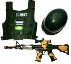 Kit 03 Peças Policia Police Arminha Fuzil Capacete e Colete Kombat Force