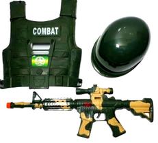 Kit 03 Peças Policia Police Arminha Fuzil Capacete e Colete Kombat Force