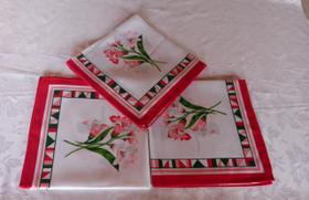 Kit 03 peças toalha / forro de centro de mesa toalha de cha em pa estampado vermelho