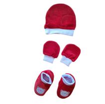 Kit 03 Peças Touca Luva Sapatinho Maternidade Bebê Plush Baby Algodão Toque Suave Chutinho Baby