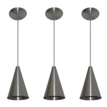 Kit 03 pendentes de alumínio modelo cone - ideal para balcão / bancada - Aluminio Escovado