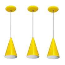Kit 03 pendentes de alumínio modelo cone - ideal para balcão / bancada - Amarelo Kit 03 pendentes de alumínio modelo cone - ideal para balcão / bancada - Amarelo