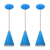 Kit 03 pendentes de alumínio modelo cone - ideal para balcão / bancada - Azul